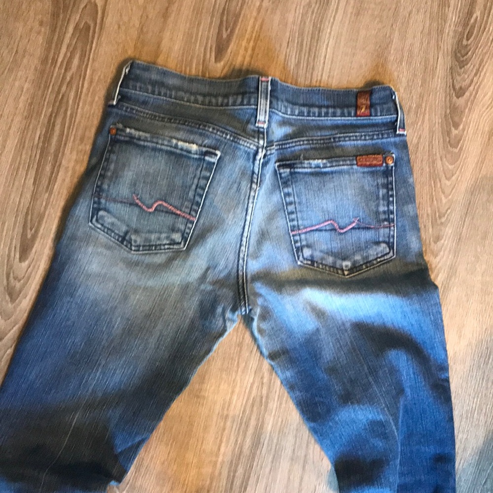 7 jeans. Bootcut. Size 27. Pink stitching.